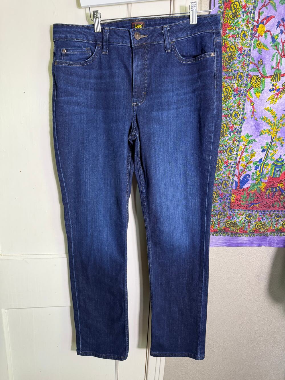 Lee Womens Jeans Size 14L Straight Leg Dark Wash Stretch Denim